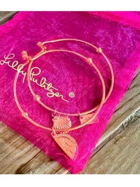 Lilly Pulitzer Gold Tone Charm Bracelet Set of 2 EUC with Original Bag